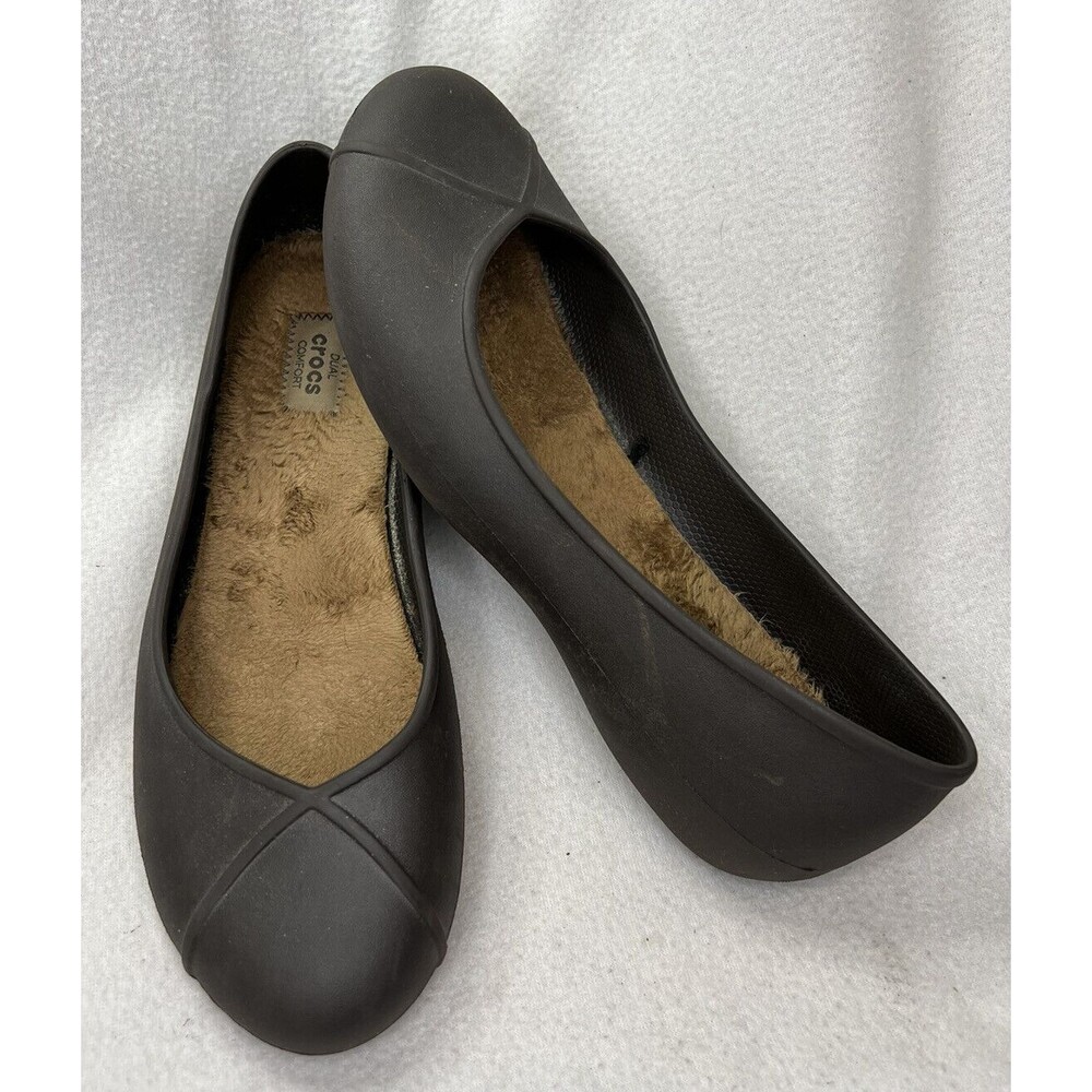 Crocs Olivia II Brown Faux Fur Lined Slip On Flats Shoes 203428 Womens size 9